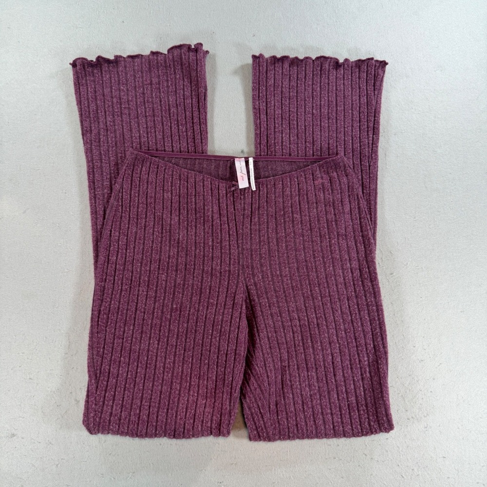 Out From Under Plum Ribbed Knit Flare Lounge Pants Women's S